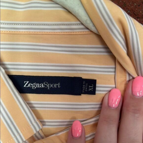 Butter Yellow with gray stripes, Zegna Sport Men’s Button Down - Picture 3 of 8